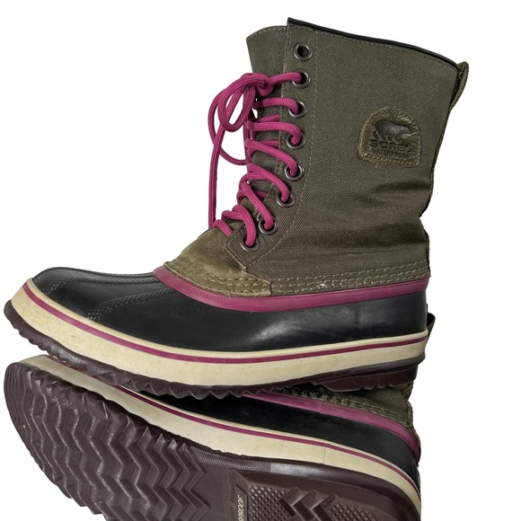 SOREL BOOTS Premium waterproof Winter Snow Olive Fuchsia purple size 8.5 EUC - Picture 4 of 11